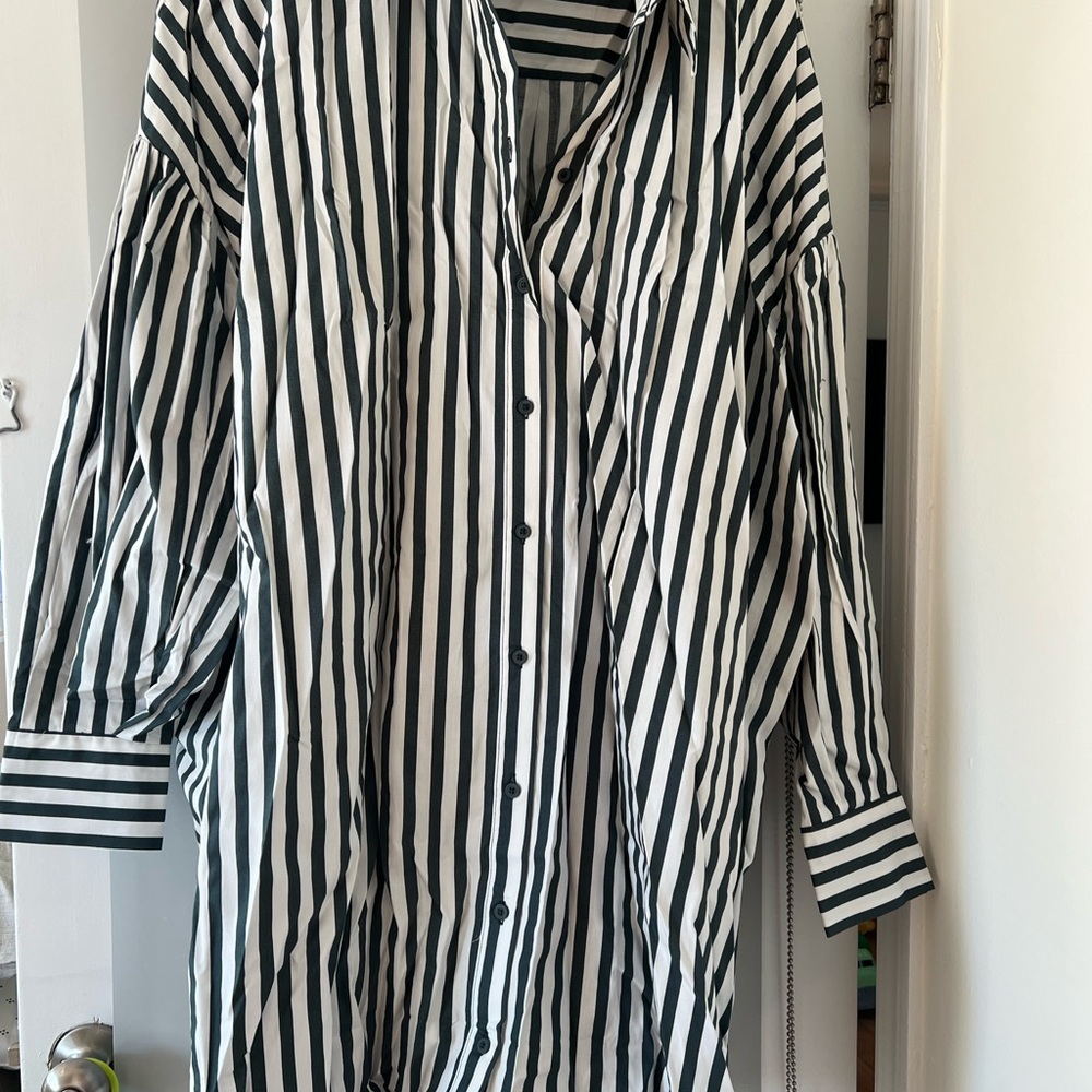 NWOT ASOS Curve Green and White Striped Button-Up Dress